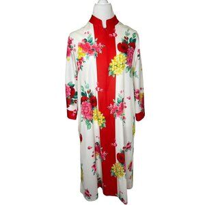 Evelyn Pearson Floral Vintage Kaftan House Dress Robe Ladies MED 60s 70s